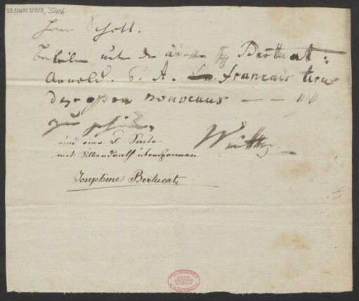 Bestellung von Musikalien für "H[errn] Bertucat" und "Josephine Bertucat"