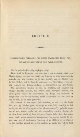 Bijlage B. Nederduitsche vertaling van eenen Maleischen brief van den Jang-di-pertoewan van Pâgar-roejong