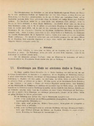 XV. Einrichtungen zum Wohle der arbeitenden Klassen in Danzig.