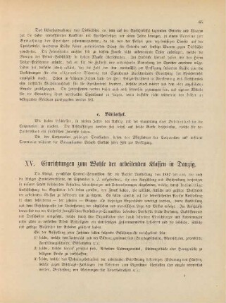 XV. Einrichtungen zum Wohle der arbeitenden Klassen in Danzig.