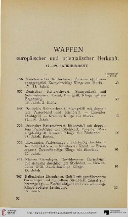 Waffen europäischer und orientalischer Herkunft (Nr. 556-657)