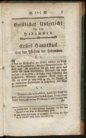 Erstes Hauptstück. Von den Pflichten der Hebammen.