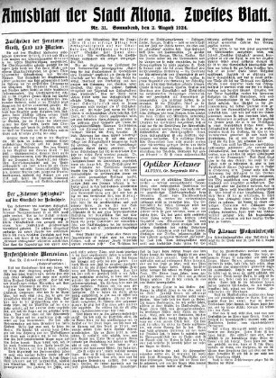 Nummer 31. Zweites Blatt. : Sonnabend, den 2. August 1924