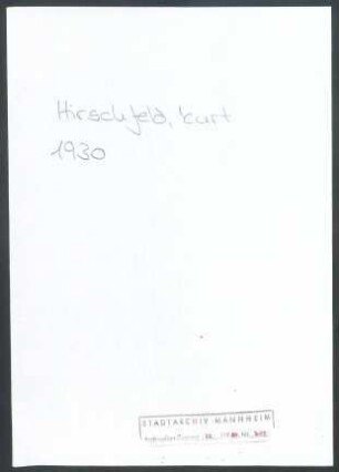 Hirschfeld, Kurt, Frankfurt a. M., an Wichert