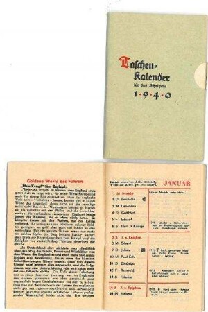 "Taschenkalender für das Schaltjahr 1940" - Englisch-französische Propagandaschrift gegen den Nationalsozialismus bzw. Hitler