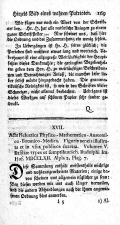 Acta Heluctica Physico-Mathematico-Anatomico-Botanico-Medica. Volumen V.