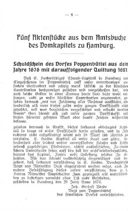 Fünf Aktenstücke aus dem Amtsbuche des Domkapitels zu Hamburg.