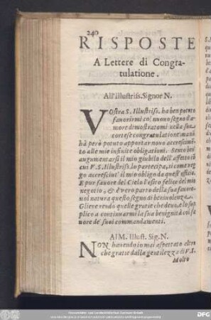 Risposte A Lettere di Congratulatione.