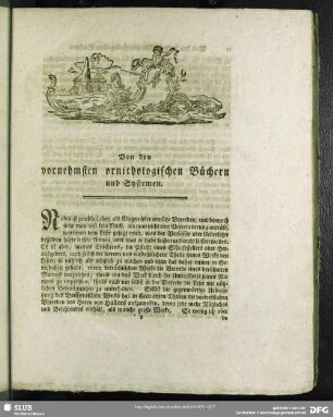 Von den vornehmsten ornithologischen Büchern und Systemen