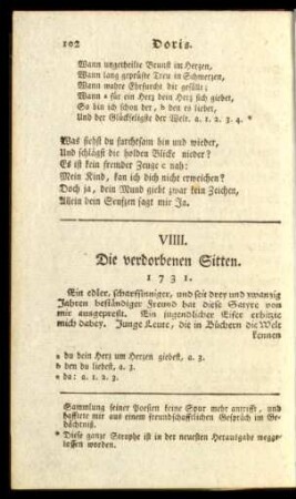 VIIII. Die verdorbenen Sitten. 1731