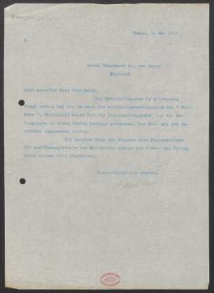 Brief an Adolf von Gross : 09.05.1911