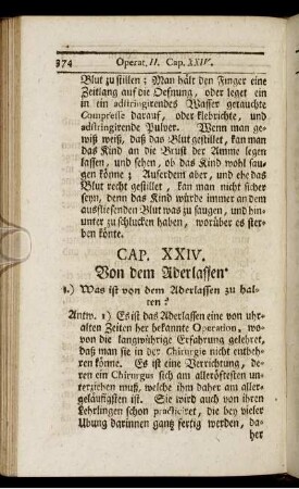 Cap. XXIV. Von dem Aderlassen