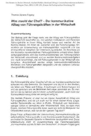 Was macht der Chef? Der kommunikative Alltag von Führungskräften in der Wirtschaft