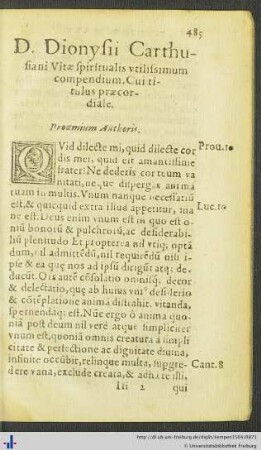 Domini Dionysii Vitæ spiritualis compendium