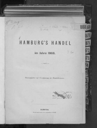 1868: Hamburgs Handel : im Jahre ... ; Sachverständigen-Berichte