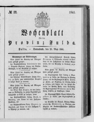 Nr. 22, Ausgabe vom 29. Mai 1841