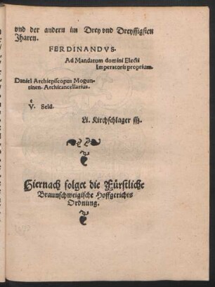 Hiernach folget die Fürstliche Braunschweigische Hoffgerichts Ordnung.