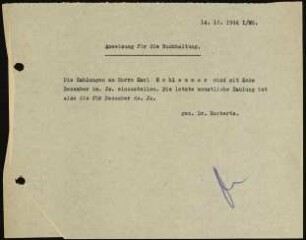 Anweisung für die Buchhaltung.