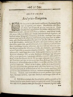 Sectio Prima. Analytico - Exegetica.