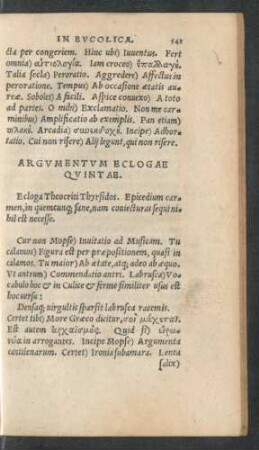 Argumentum Eclogae Quintae.