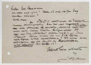 Postkarte von Adolf Behne an Raoul Hausmann. [Poststempel: Berlin]. Briefkopf: Dr. Adolf Behne, P.E.N. Charlottenburg I Grünstr. 16 Aufgang II Wilhelm 47 Redaktion des „Studio" für Deutschland