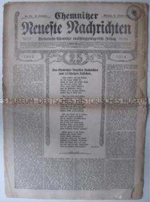 Tageszeitung "Chemnitzer Neueste Nachrichten" u.a. zum 25jährigen Bestehen des Blattes