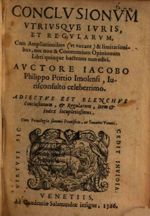 Jac. Philippi Portii Conclusionum utriusque Iuris et Regularum Libri V
