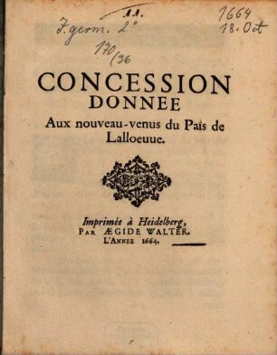 Concession Donnée Aux nouveau-venus du Pais de Lalloeune