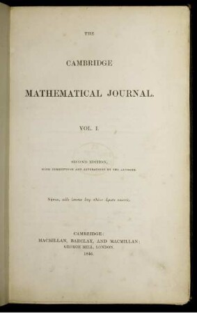1: The Cambridge mathematical journal