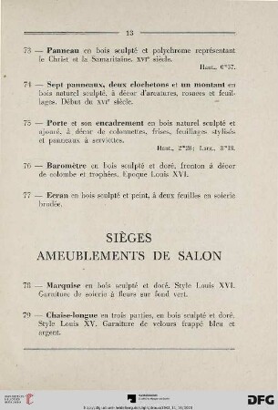 Sièges ameublements de salon (Nr.78-89)