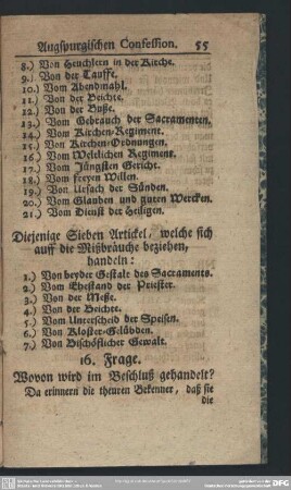 16. Frage. Wovon wird im Beschluß gehandelt?