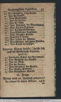 16. Frage. Wovon wird im Beschluß gehandelt?