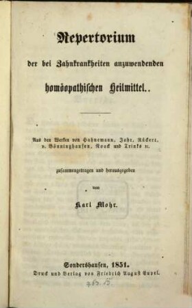Repertorium der bei, Zahnkrankheiten anzuwendenden homöopathischen Geilmittel