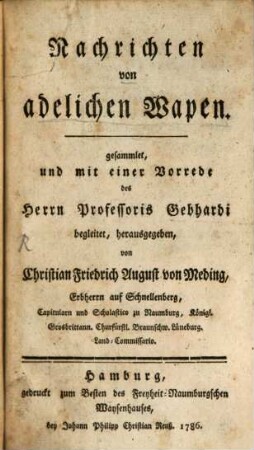 Nachrichten von adelichen Wapen, [1]