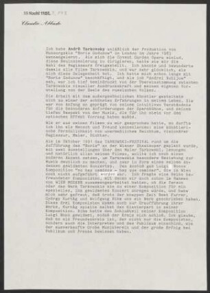 Text von C. Abbado über Andrej Tarkovskij