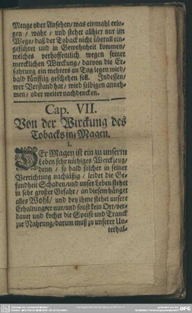 Cap. VII. Von der Wirckung des Tobacks im Magen