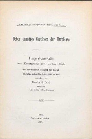 Ueber primäres Carcinom der Harnblase