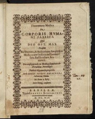 Theoremata Medica De Corporis Humani Fabrica