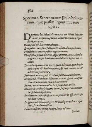 Specimen Sententiarum Philosophicarum, quae passim leguntur in toto opere.