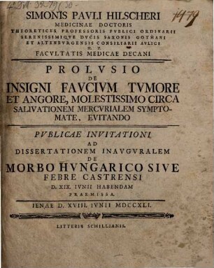 Prolusio de insigni faucium tumore et angore, molestissimo circa salivationem mercurialem symptomate, evitando