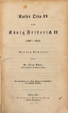 Kaiser Otto IV. und König Friedrich II. (1208-1212)
