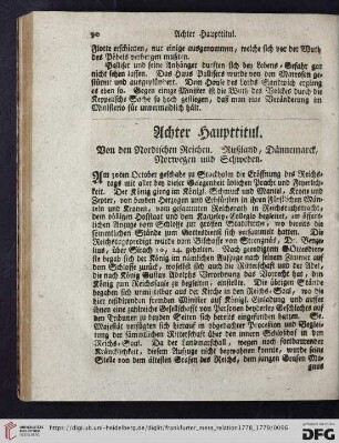 Achter Haupttitul: Von den Nordischen Reichen. Rußland, Dännemarck, Norwegen und Schweden
