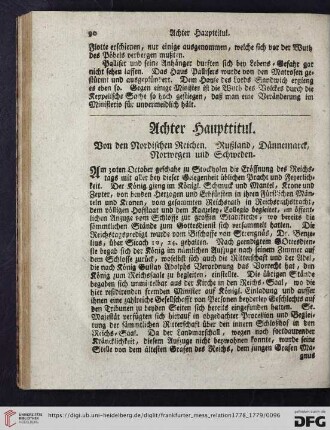 Achter Haupttitul: Von den Nordischen Reichen. Rußland, Dännemarck, Norwegen und Schweden