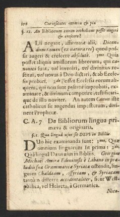 C. A. 7 De Bibliorum lingua primaeva & originaria