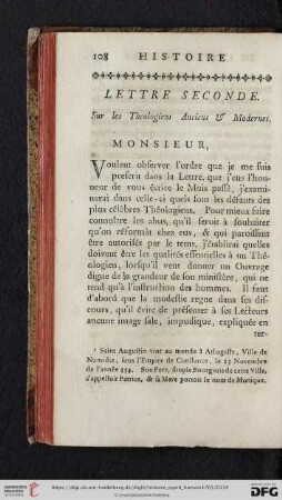 Lettre Seconde: Sur les Theologiens Anciens & Modernes