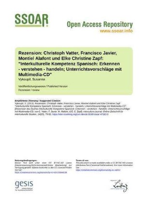 Rezension: Christoph Vatter, Francisco Javier, Montiel Alafont und Elke Christine Zapf: "Interkulturelle Kompetenz Spanisch: Erkennen - verstehen - handeln; Unterrichtsvorschläge mit Multimedia-CD"