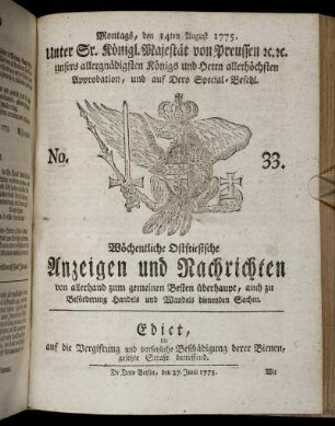 No. 33. Montags, den 14ten August 1775