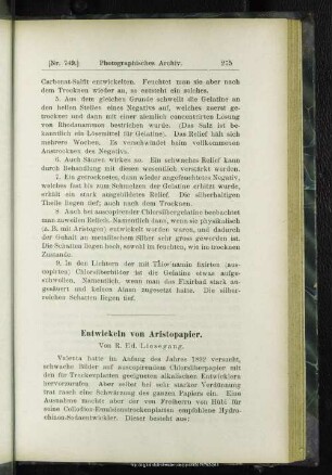 Entwickeln von Aristopapier