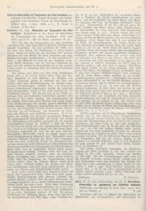 131-132 [Rezension] Kümmel, August, Materialien zur Topographie des alten Jerusalem. Begleittext