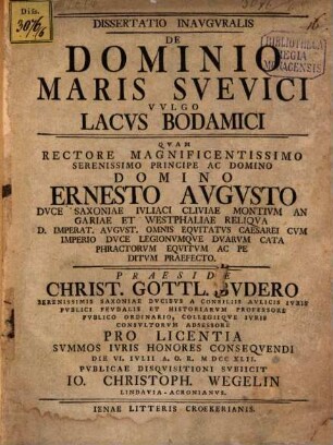 Diss. inaug. de dominio maris Suevici, vulgo lacus Bodamici